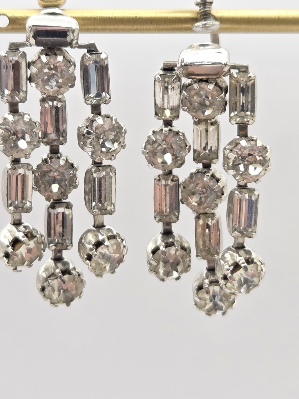 Vintage Kramer of NY Rhinestone Chandelier Screwback Earrings Art Deco Style